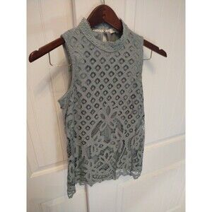 Rewind Women's Dusty Green Heavy Lace High Collar Sleeveless Blouse Size Small